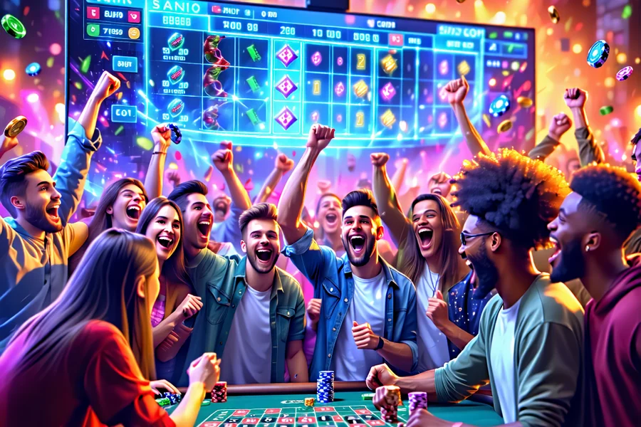 Hình ảnh kêu gọi hành động cho SV88.com, người chơi vui vẻ với các trò chơi casino và thể thao