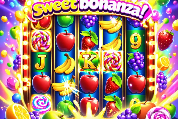 Hình ảnh game slot Sweet Bonanza với đồ họa kẹo ngọt và trái cây rực rỡ
