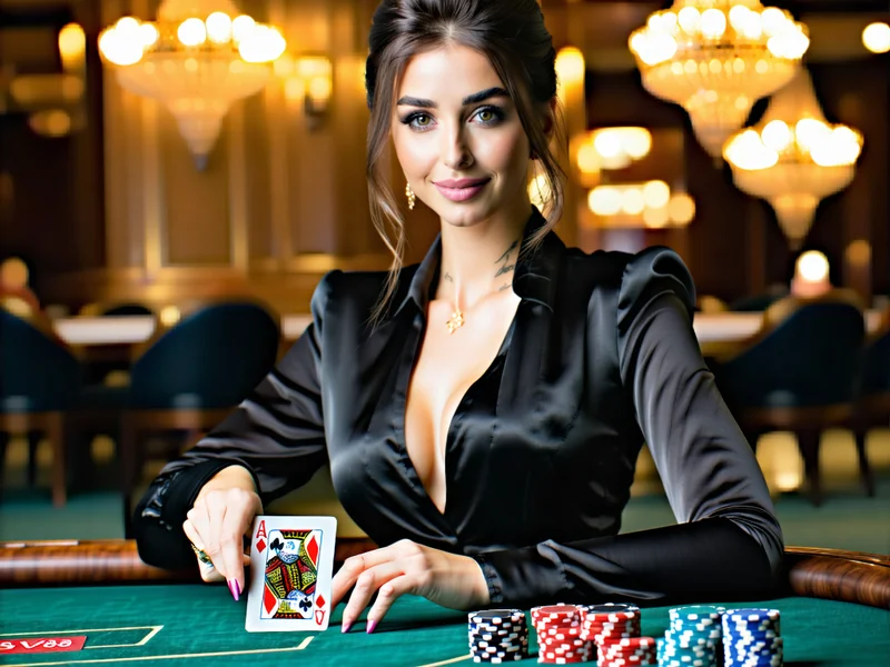 Hình ảnh sòng bạc trực tuyến SV88 với dealer xinh đẹp đang chia bài trên bàn Baccarat