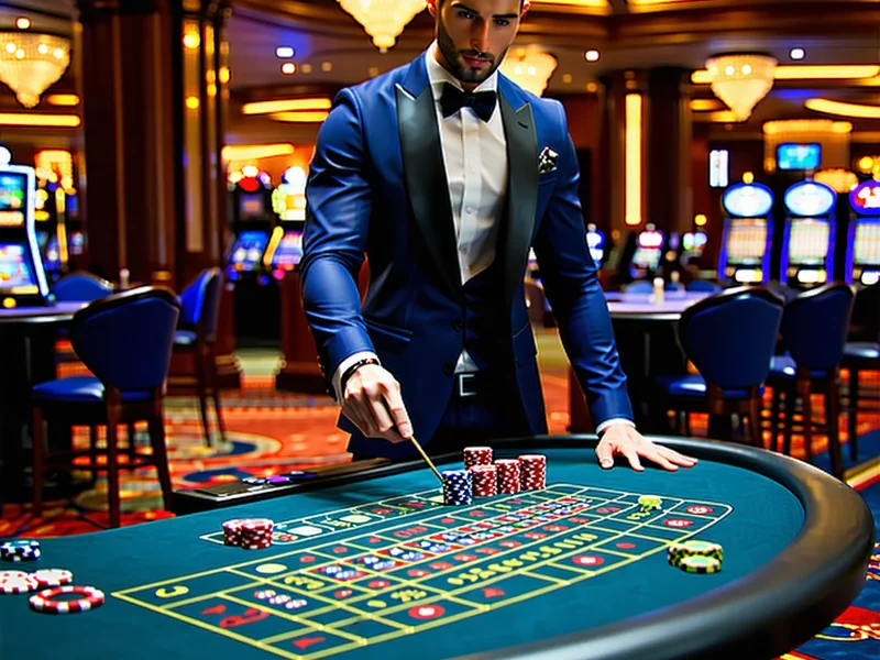 Sảnh casino trực tuyến với người chia bài thật, bàn baccarat, roulette